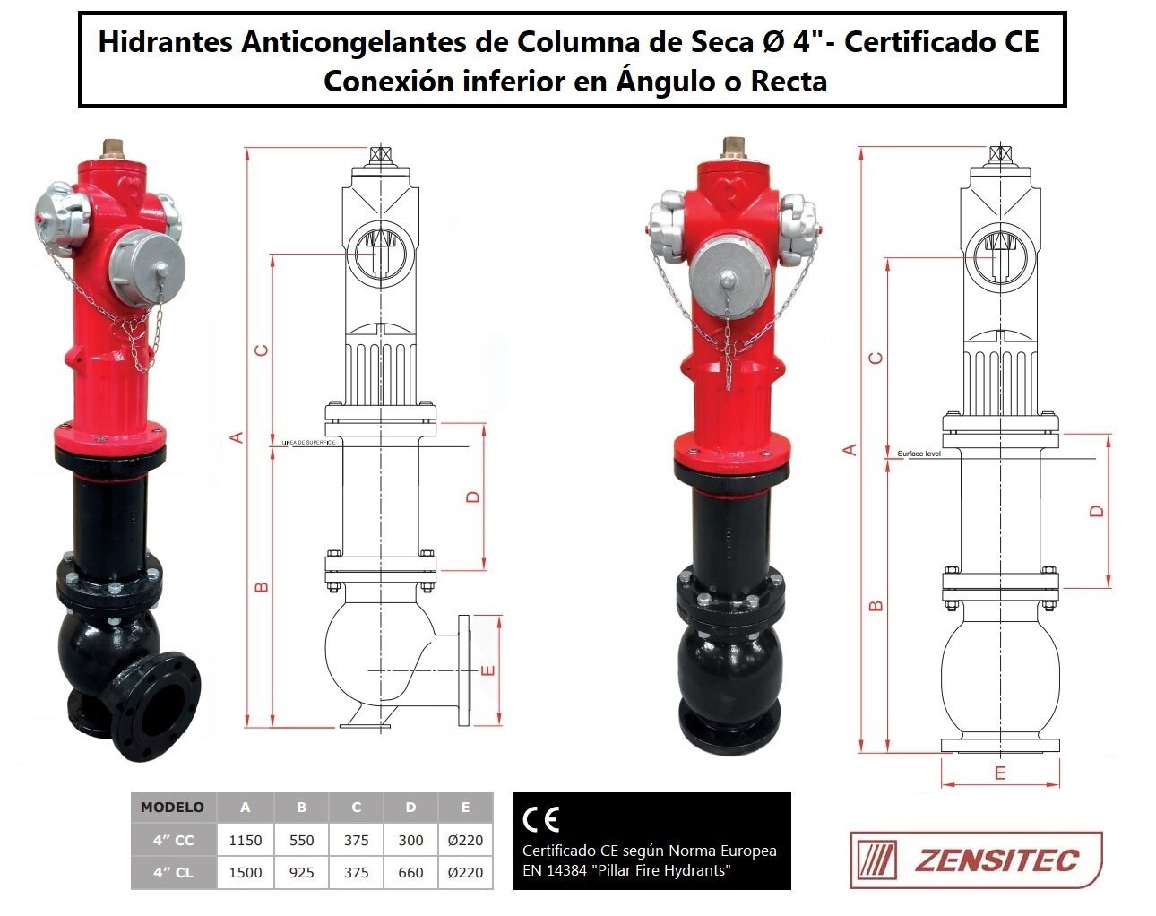 Hidrantes Anticongelantes 4 pulgadas CERTIFICADO CE - Zensitec de 